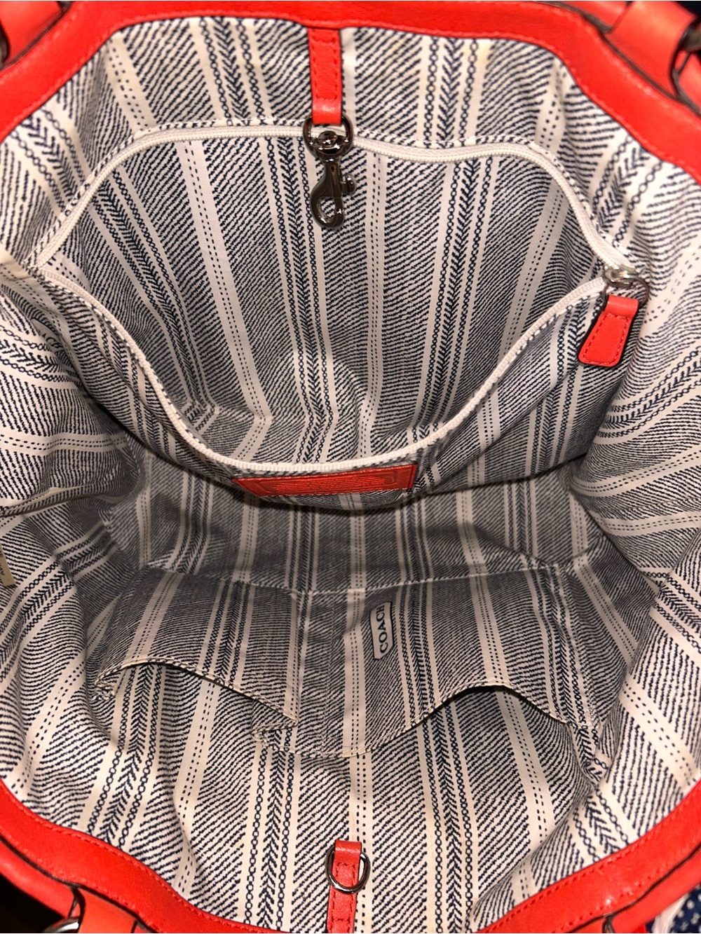 COACH NATURAL STRAW TANGERINE LEATHER TURNLOCK POCKET SHOPPER TOTE BAG -EUC- - Picture 14 of 16